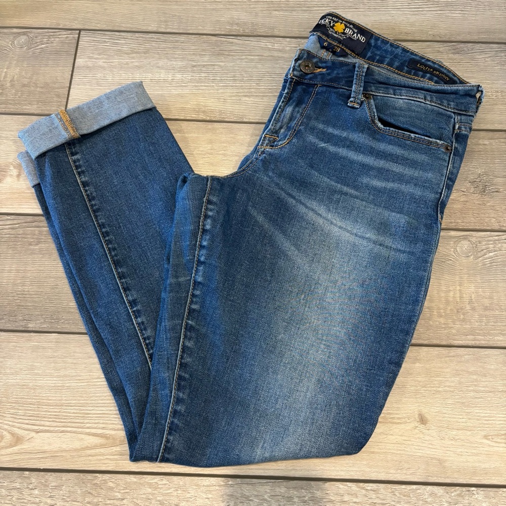 Lucky Brand Blue Capris with Rolled Hems and Faded Indigo Wash